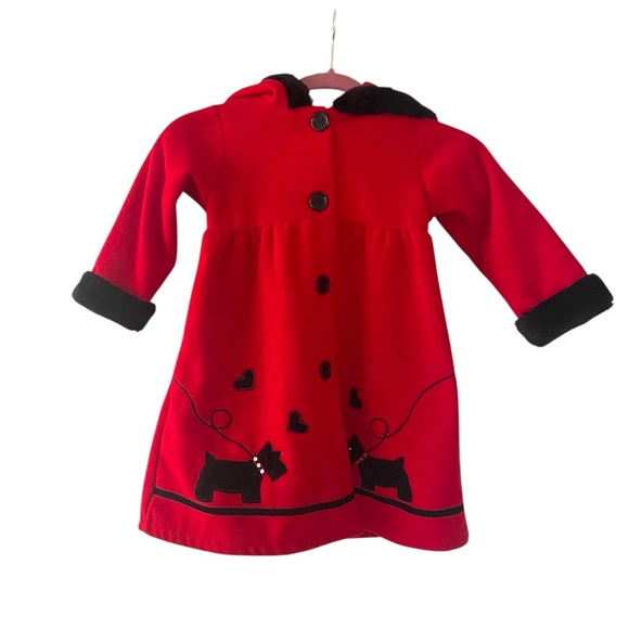 Pete’s Partner Girls Scottish Terrier Red Coat With Faux Black Fur Trim Size 4 - Picture 9 of 10